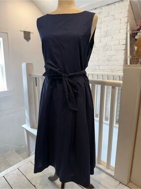 L.L. Bean Navy Sleeveless Tie-Waist Midi Dress size 16